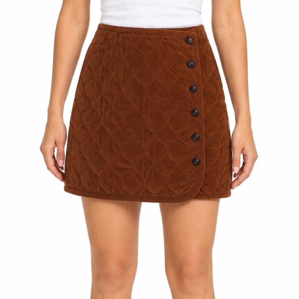 Madewell Quilted Corduroy Wrap Mini Skirt Brown Button Front Women's Size 4